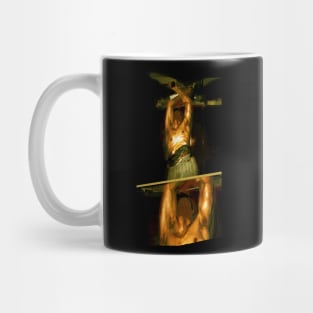 Special processing. Insane dead king. Very strong guy leaned back. Dark. Yellow green. Mug